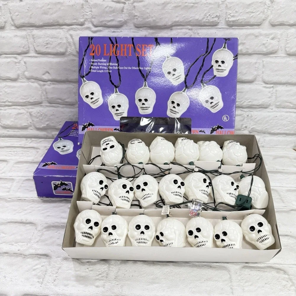 Vtg Halloween Skeleton‎ Blow Mold String Lights 40ct Spooky Halloween Décor NEW